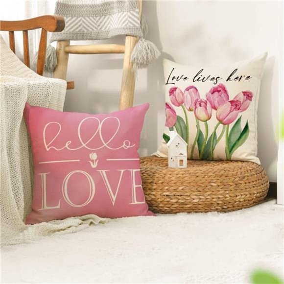 Floral Decorative Throw Pillow Covers Pink Accent Cases Cottage Spring Decor 18" - Picture 2 of 9
